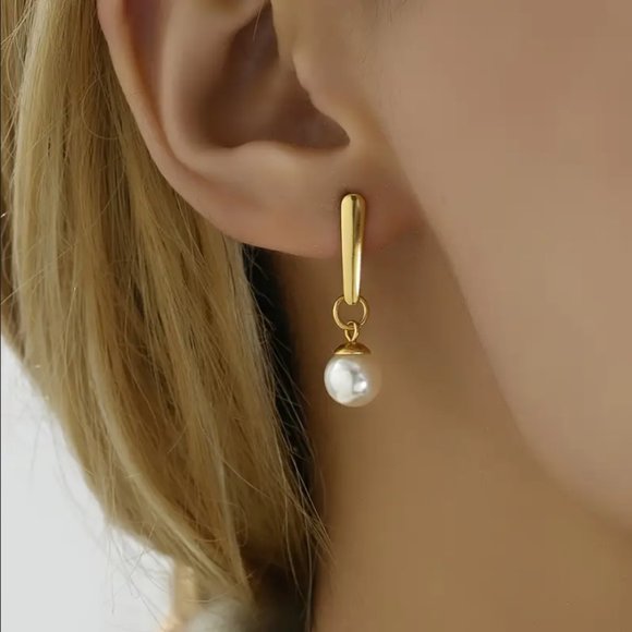 14K Gold Womens Cultured Pearl Hanging Drop Earrings Ladies Freshwater Jewelry